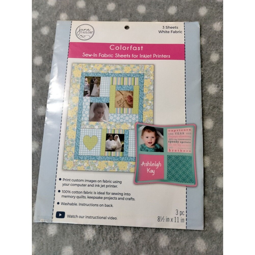 Colorfast Sew-In Printable Fabric Ink Jet Printers THREE 3 Sheets ~ June Tailor
